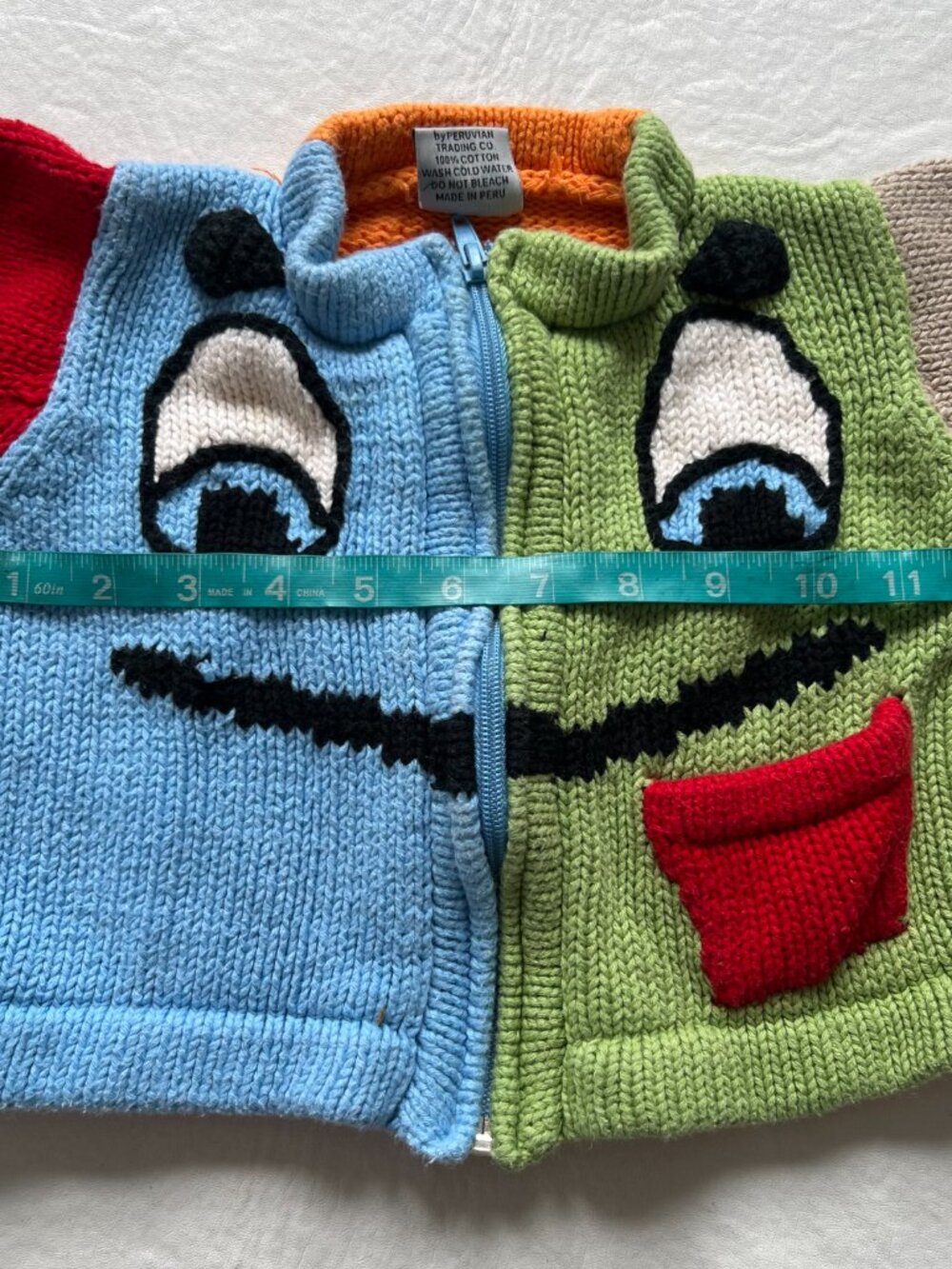 Peruvian Trading jacket cardigan sweater knit color block happy face baby zip up - Picture 7 of 8